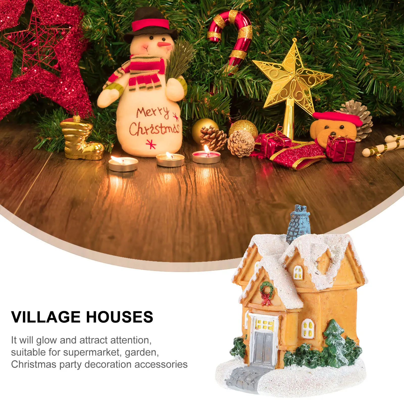 

Christmas Village House Miniature Resin Luminous Christmas House Xmas Party Decors Xmas Desktop Ornament Winter Decoration