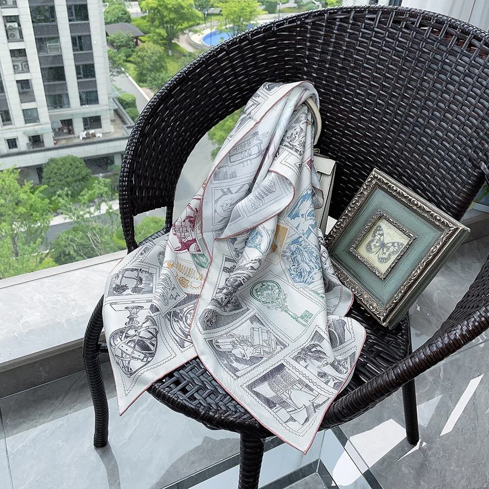 وشاح حريري فاخر 90 سنتيمتر الماركات حك عصابات اليدوية Hems رولارد شالات الرقبة اكسسوارات الملابس الديكور هدية الكريسماس