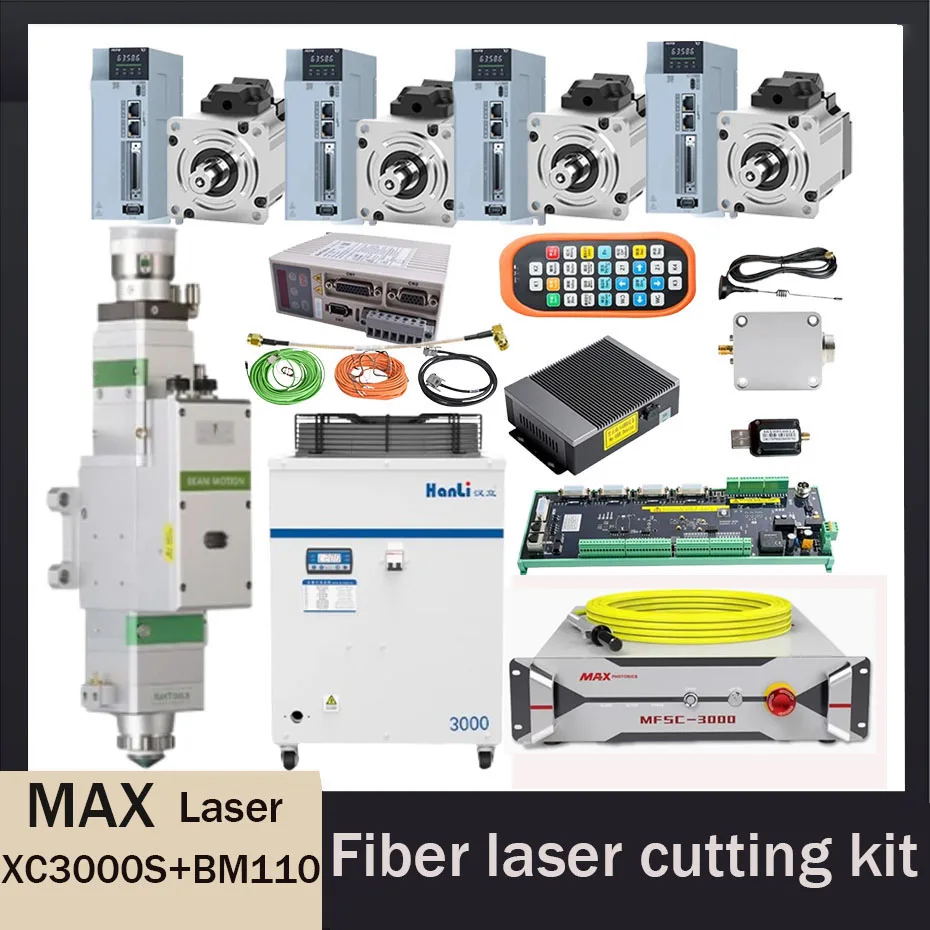Chuangxin MAX laser source 1500W/2000W/3000W laser system XC3000S, chiller, automatic cutting head BM110 Hechuan servo 750W 400W