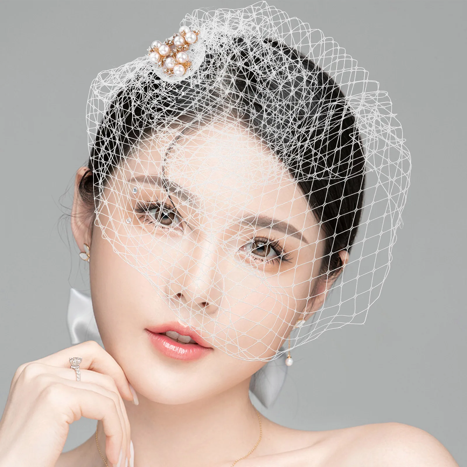 

Bride Pearl Hat Fascinator Headwear Wedding Bridal Veil Headband Tea Party Hats Women Headdress Exquisite Banquet Accessory