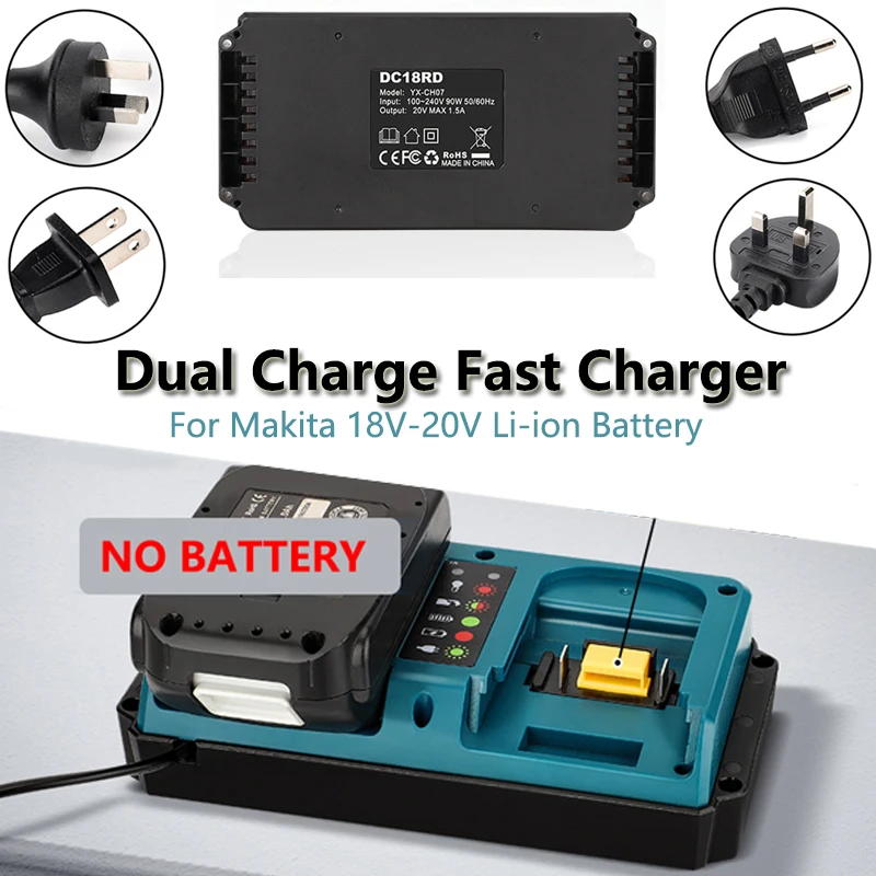 

HOT 90W Portable Double Charger EU Plug Replacement For Makita 18V-20V Li-ion Rechargeable For BL1815 BL1820 BL1830 Fast Charger