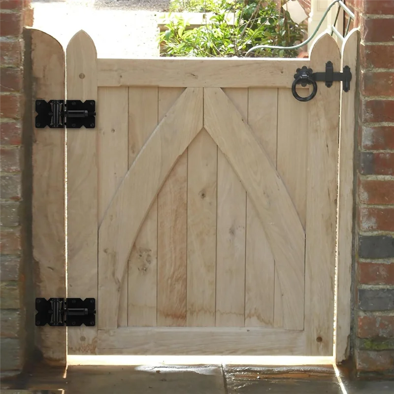 -A90P 2 Pack Self Locking Gate Latch 90 Degree Gate Hinges Kit For Vinyl And Wood Fence With Installation Screws