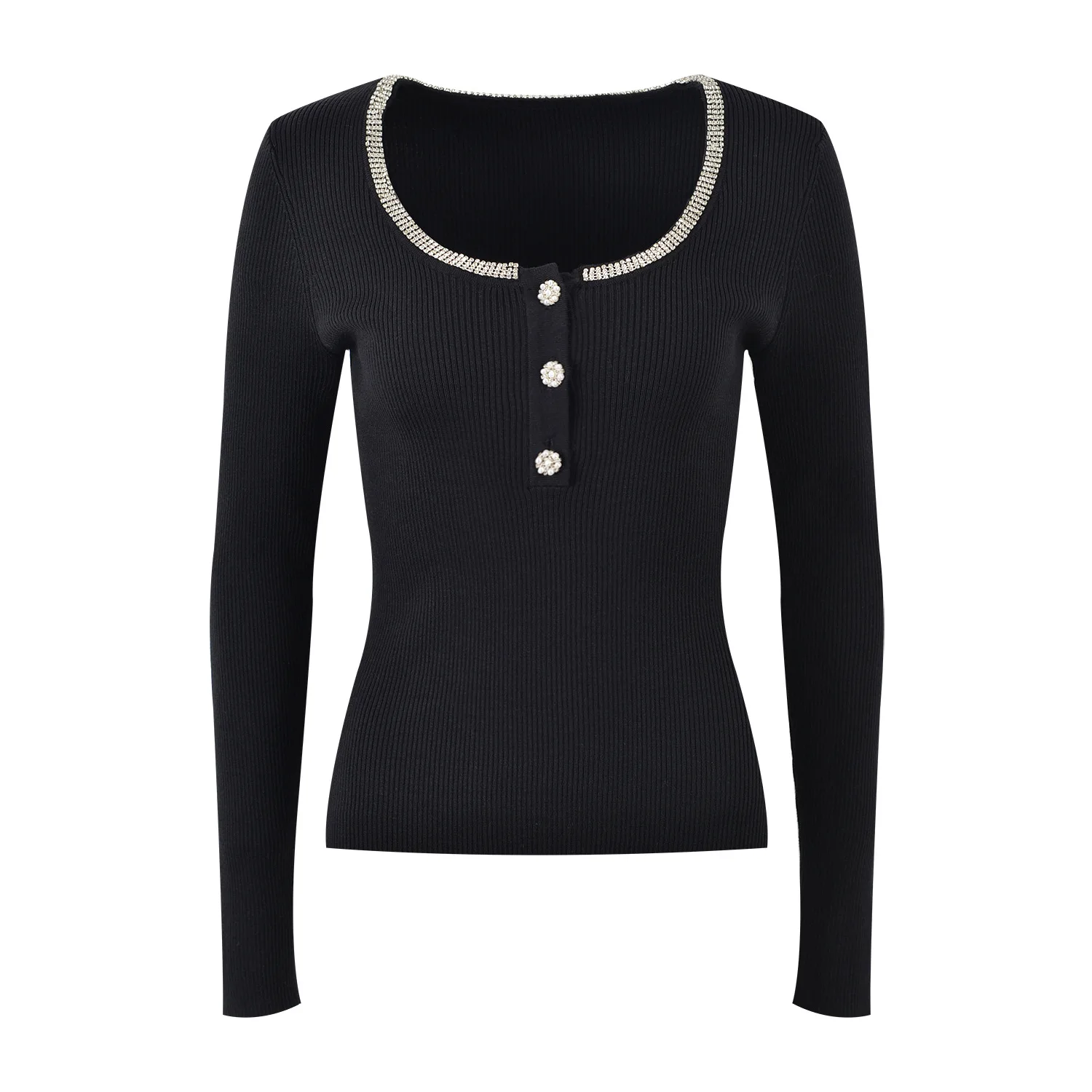   Or Base de punto irt con decoración de diamantes pesados Diseño de poliéster versátil y moderno para otoño de 2025