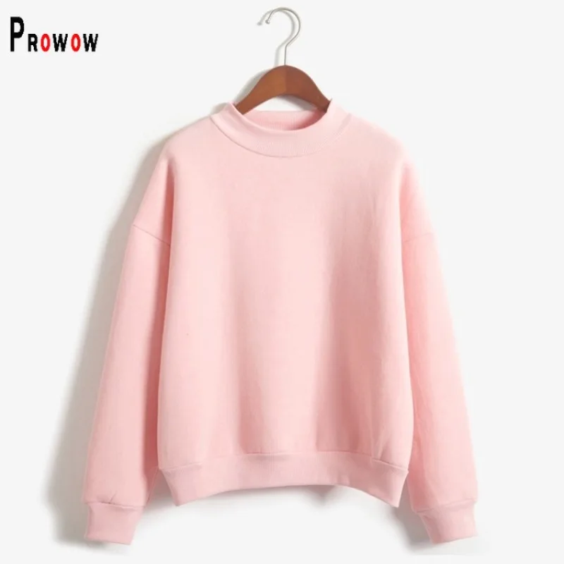 

Prowow Loose Style Women Sweatshirts Yellow Soft Thin Velvet Winter Spring Female Top Clothes Pink Half High Collar Pullovers