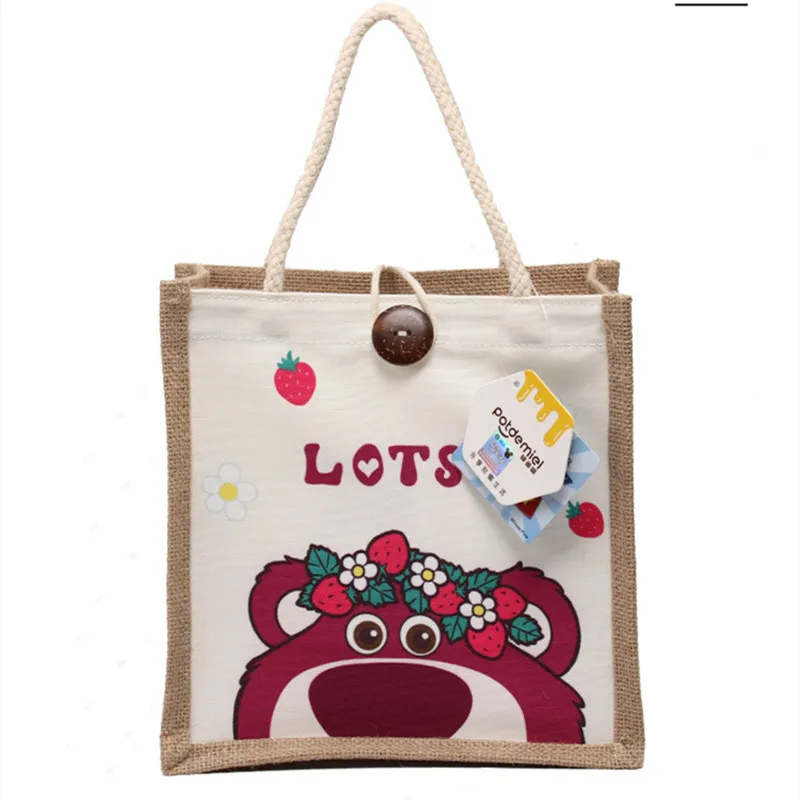 Disney-Bolso de mano de algodón de dibujos animados para niños, bolsa de almuerzo Kawaii, Lilo & Stitch, Winnie the Pooh, Lotso Alien