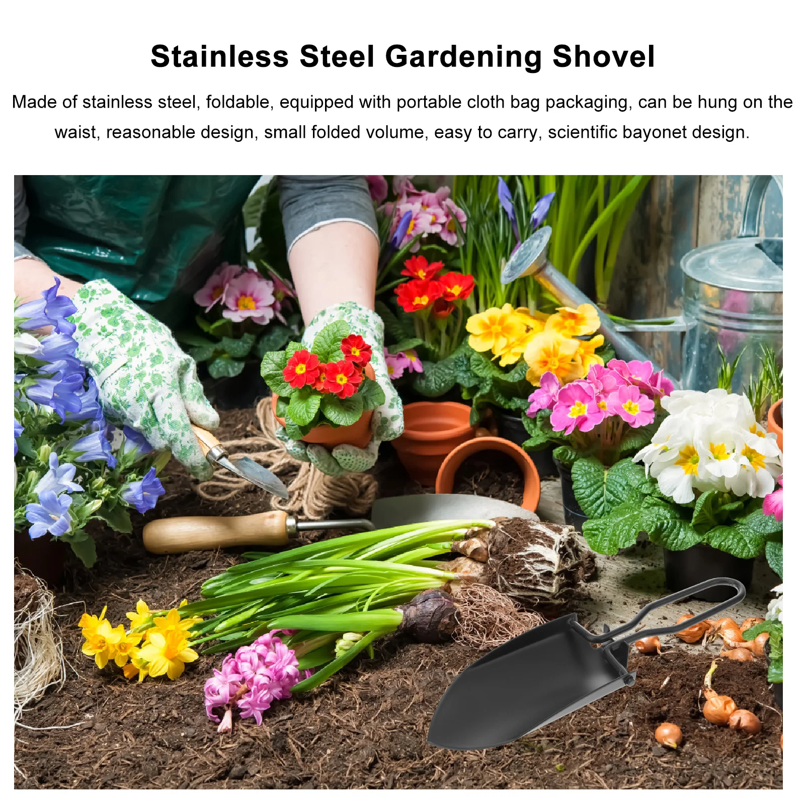 

Stainless Steel Foldable Shovel Gardening Tool Outdoor Camping Lightweight Portable Garden Spade With Cloth Bag Small Volume