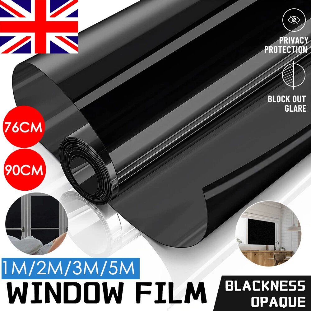 76/90cm Blackout Window Film Privacy: 100% Total Light Blocking Self-Adhesive Black Window Film for Glass Window for Baby Nurser