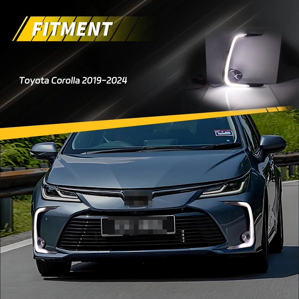 2X For 2019 2020 2021 2022 Toyota Corolla Sedan Front Fog Light Bezel Turn Signal Light DRL Light Daytime Running Light With LED view 5