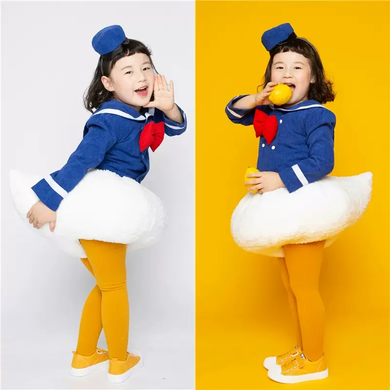 

Children'S Donald Duck Disney Cosplay Men'S And Women'S Clothing Cartoon Cute Corduroy Blue And White Gifts For Children