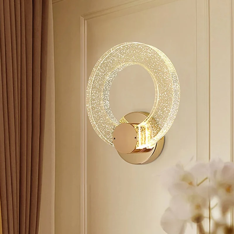 Luxury Circle Crystal Wall Lamp Modern Minimalist Bedroom Bedside Living Room Background Creative Minimalist Aisle Led Lighting