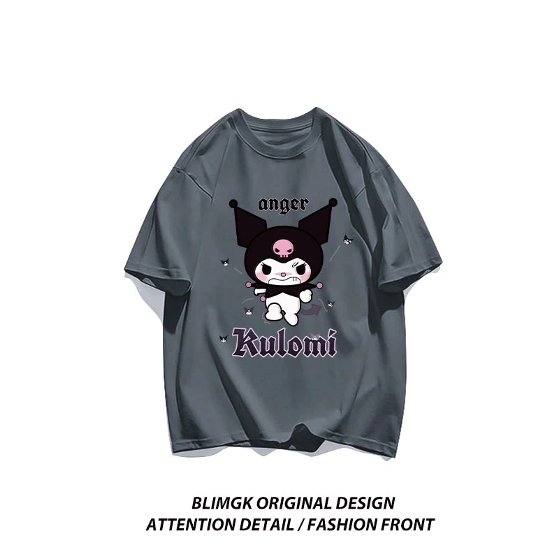 New Kuromi Cartoon Anger Woman T Shirt Sanrio Aesthetic Tee Clothing Letter Youth T-Shirts Personality Harajuku Short Sleeved