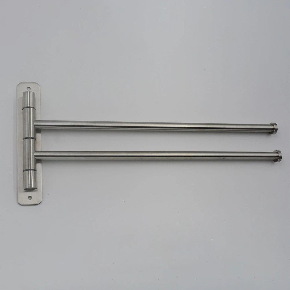 

2 Rods Stainless Steel Towel Mount 180 Degree Rotating Space-Saving Bathroom Organizer For Towels Clothes Silver Towel