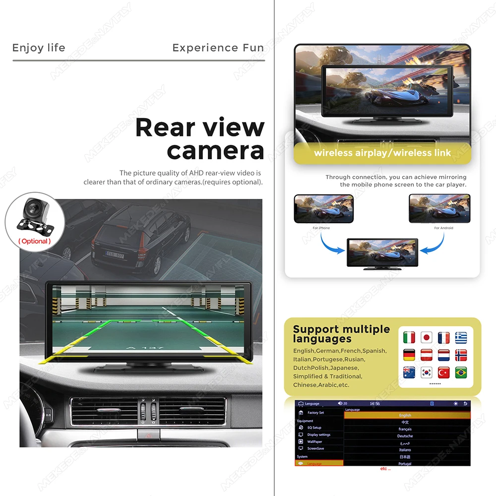 Pantalla inteligente multiusos de 6,86/10,26 pulgadas, Control Central, compatible con Mirror-Link, Carplay, Android, pantalla táctil automática,