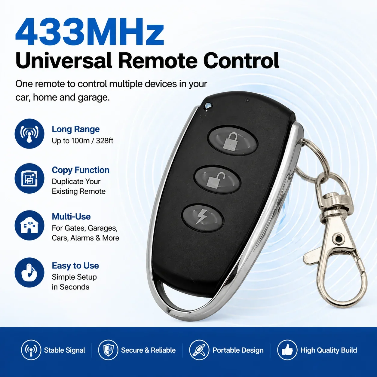 433mhz Wireless Auto Long Transmission Distance Remote Control Adjustable 433MHz Gate Copy Remote Controller