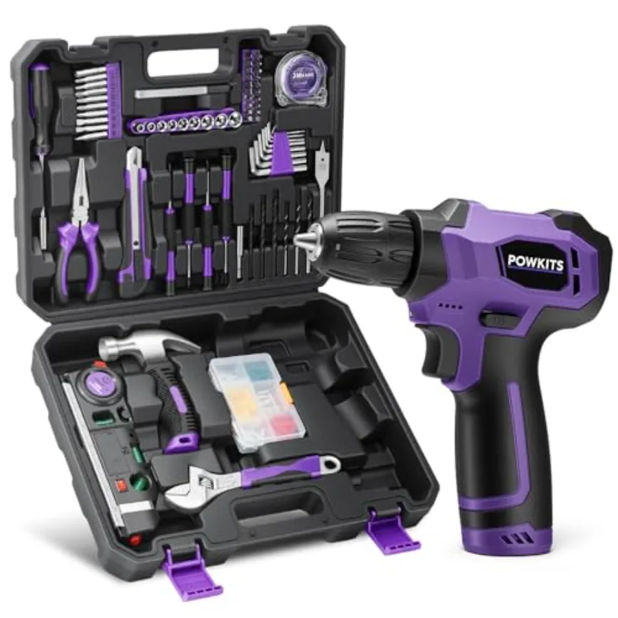

DIY home projects: purple cordless drill set Li-Ion 8V battery Type-C charging 139 PCS portable tool kit