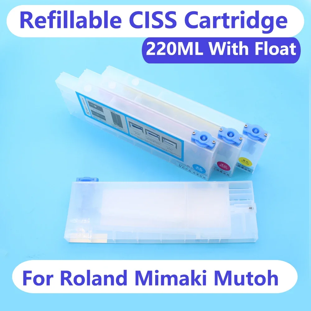 

CISS Ink Cartridge Refill Cart Ink Tank Empty Refillable Ink Cartridge With Float No Chip 4Colors 220ml For Roland Mimaki Mutoh