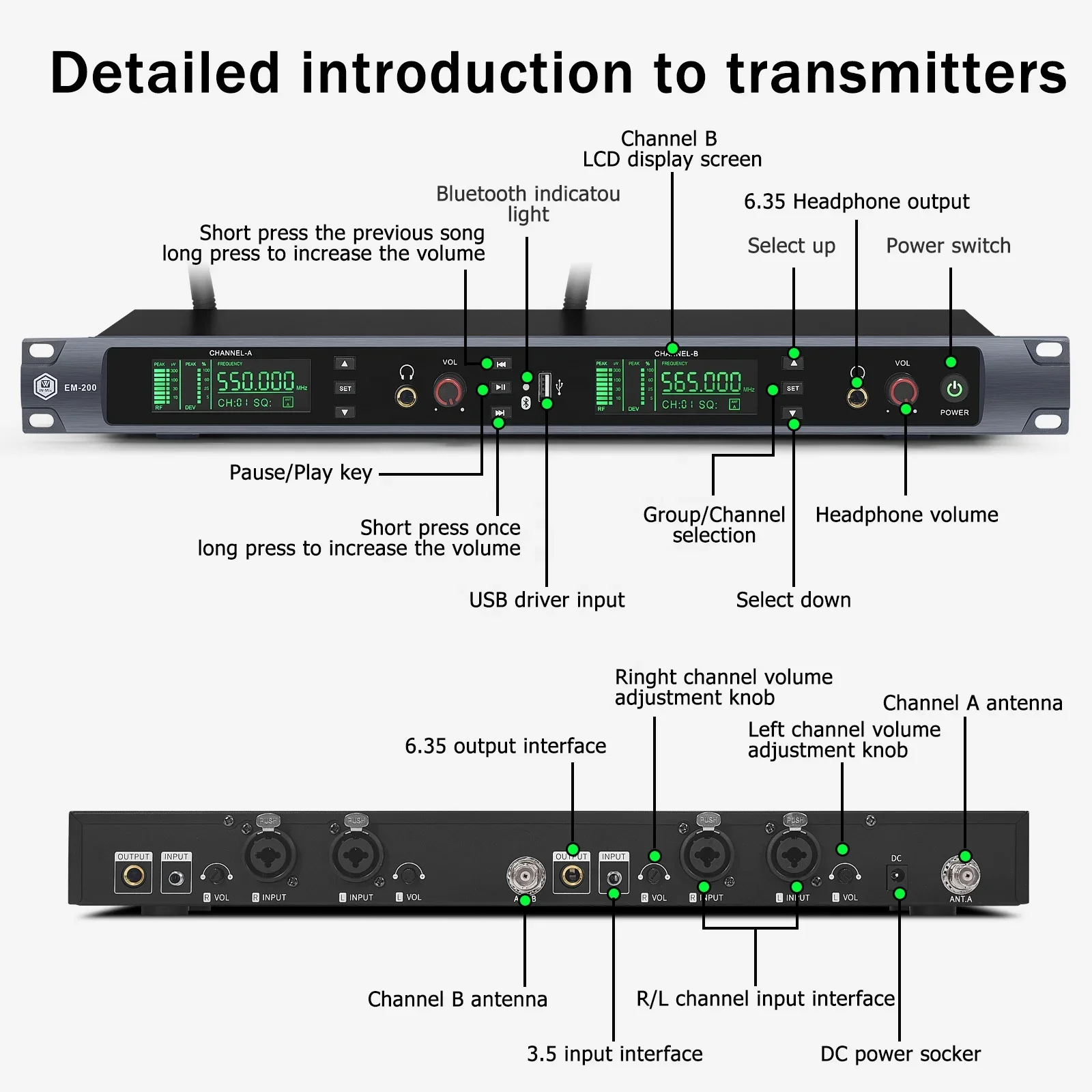 Sistema auricolare mono USB personale wireless RTS a un canale con BT