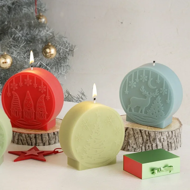 Round Santa Claus Elk Aroma Candle Silicone Mold DIY Christmas Gift Desktop Decoration Resin Mold Crafts