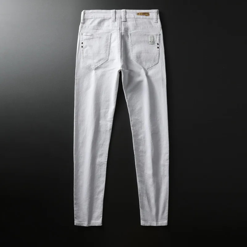 High-end White Elastic Xintang Casual Jeans Men's Slim Trendy Long Pants Summer New Thin