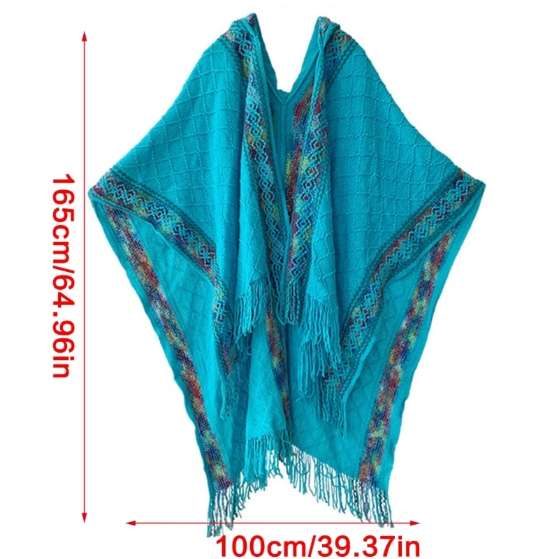 MXMB Breathable Fringed Poncho for Women Vacation Travel Shawl Wrap Hooded Cloak Capes