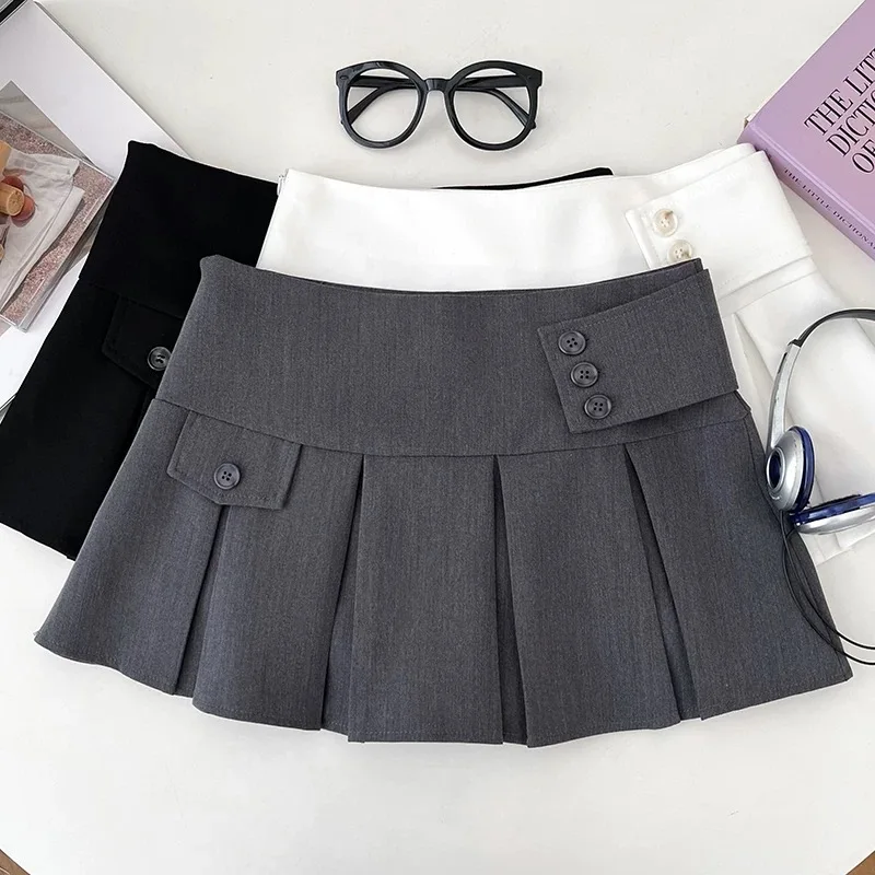 Women Grey Mini Pleated Skirt Vintage Harajuku Preppy Style Skirt Y2K Gyaru High Waist A-Line Shorts Skirt for Women Summer 2026