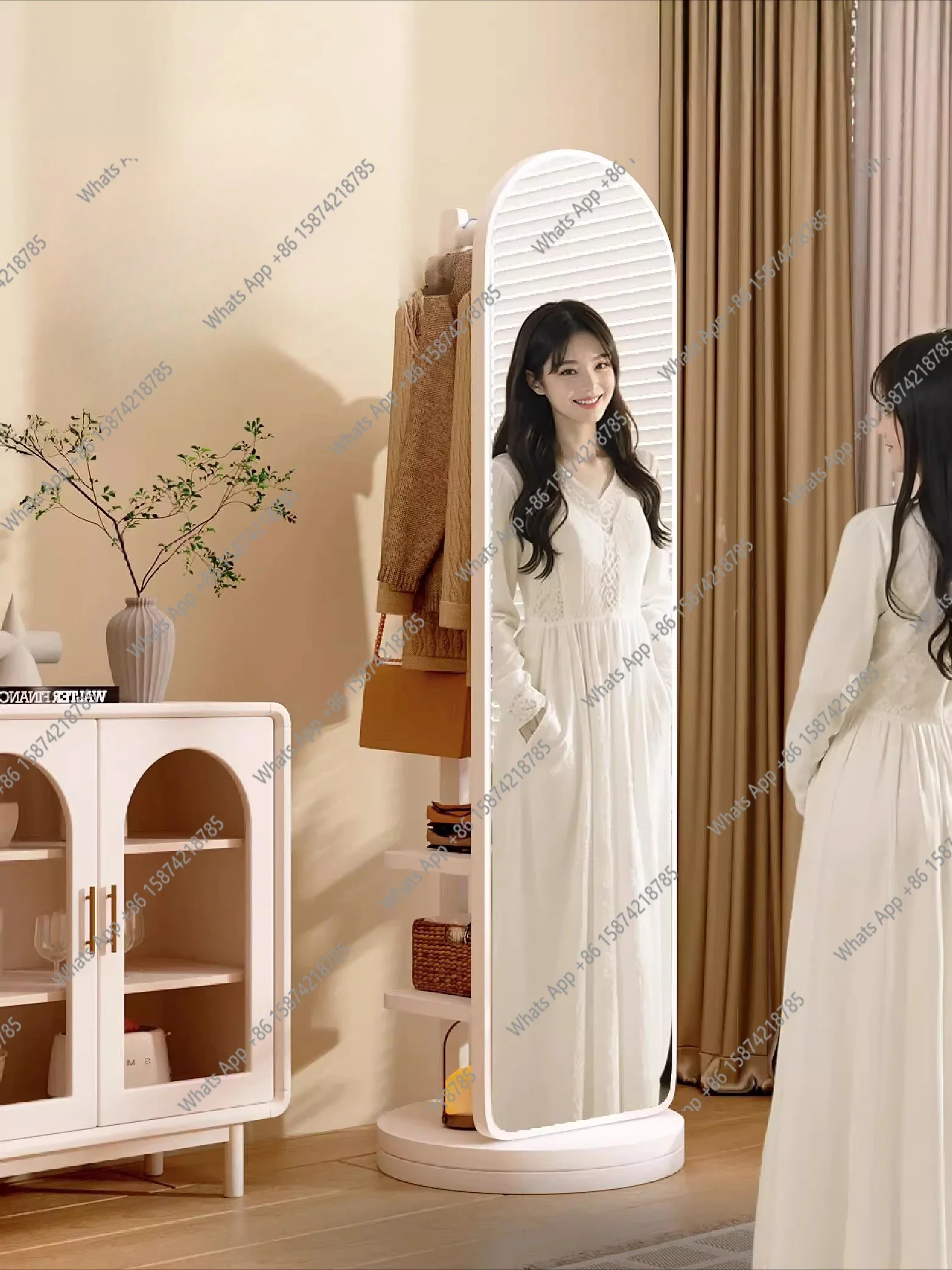 J Rotating Full-body Mirror Floor-to-ceiling Mirror Household Bedroom Rack Can Hang Clothes And Hat Rack Integrated Dressing Mir
