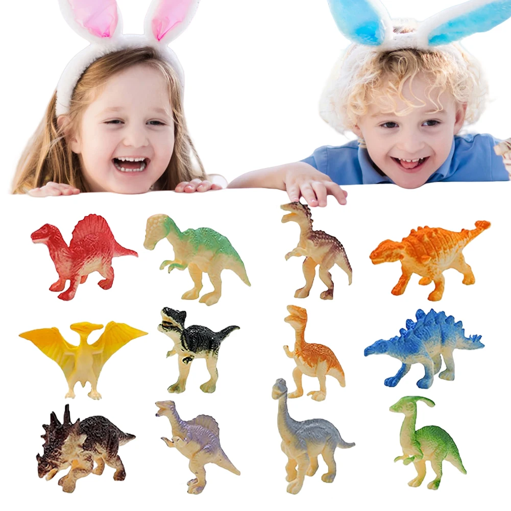 Confezione da 12 uova di Pasqua prefillate con giocattoli di dinosauro Cestino di Pasqua Stuffers Uova di Pasqua a sorpresa per bambini Gioco di caccia alle uova di Pasqua