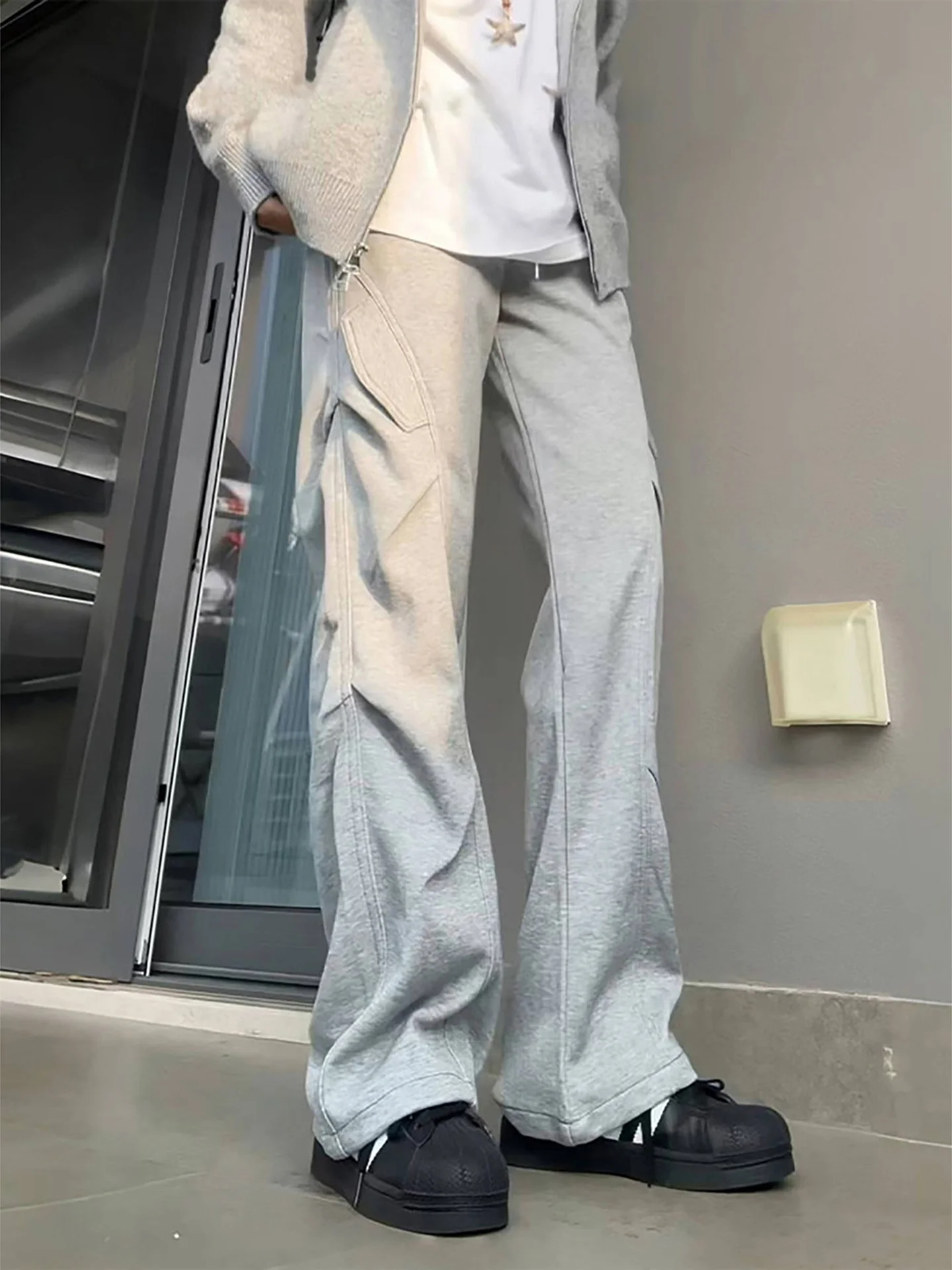 ey Pleated Sla Cut Knife Pants Men's Loose Fit Casual Trousers American Sle Heavyweight Flared Long Pants Teenager