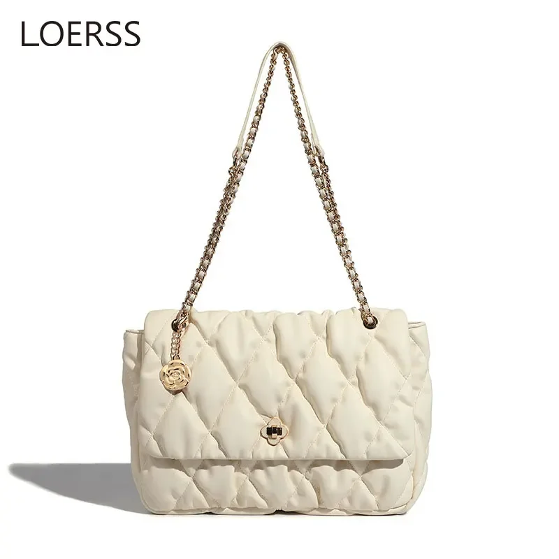 

LOERSS Crossbody Bag Women Leather Rhombic Lattice Shoulder Bag Vintage Chain Underarm Bag Fashion Simple Female Shoulder Bags