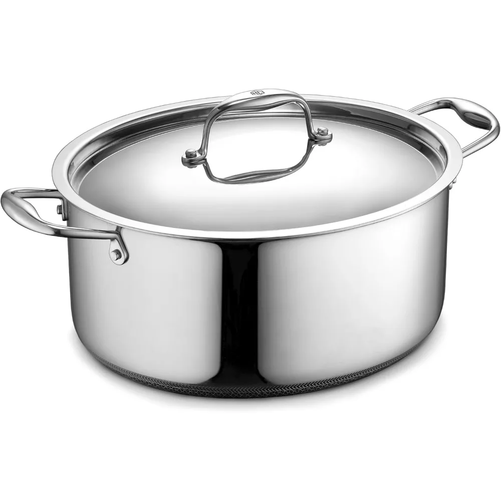 

Гибридная овальная голландская печь с антипригарным покрытием на 6,5 литров, с крышкой из нержавеющей стали, ручками-холодильниками, удобная в посудомоечной машине, безопасная в духовке до 900 лет.