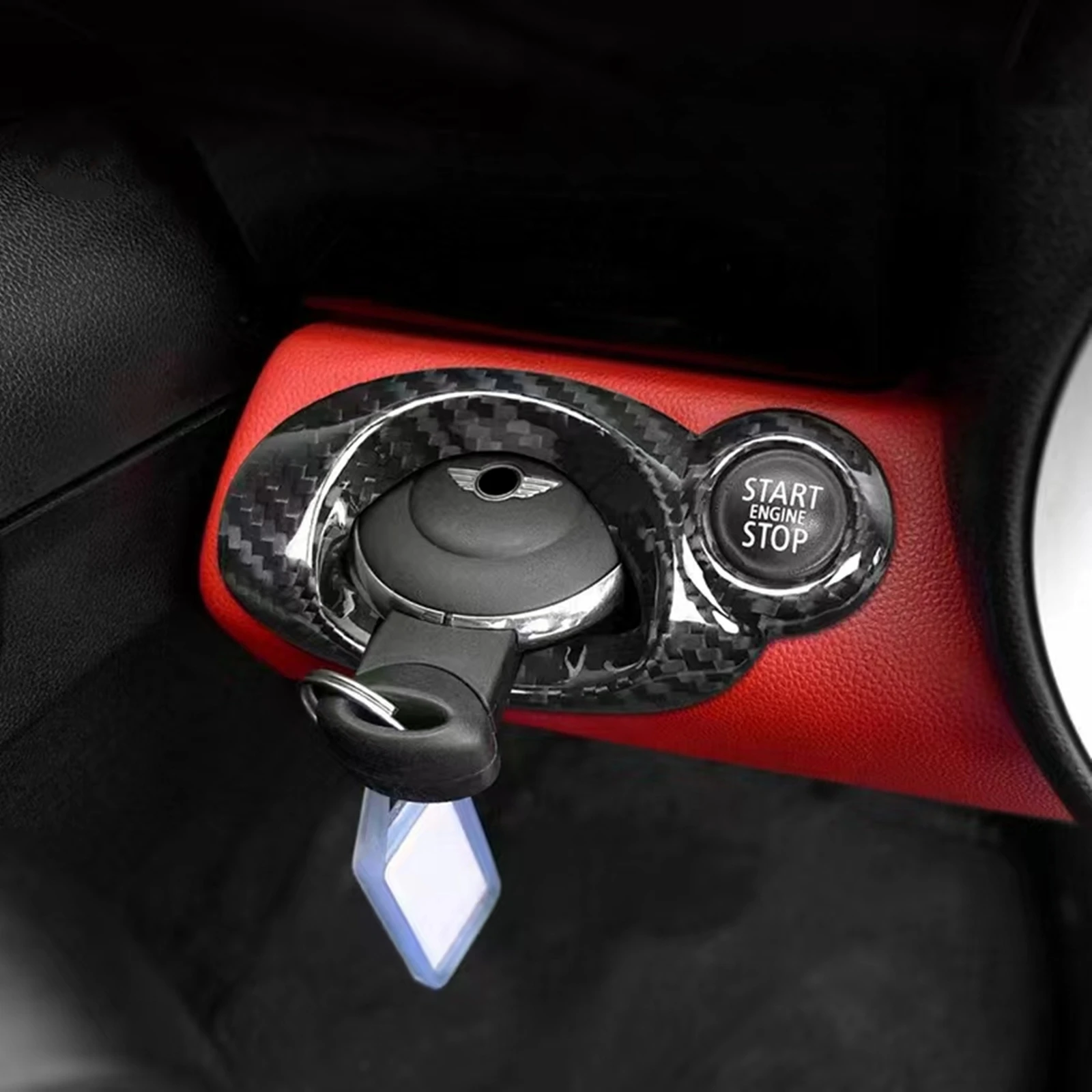 Carbon Fiber Interior Engine Start Stop Switch Button Panel Cover Trim For Mini Cooper JCW S One R54 R55 R56 R57 R58 R59 R60 R61