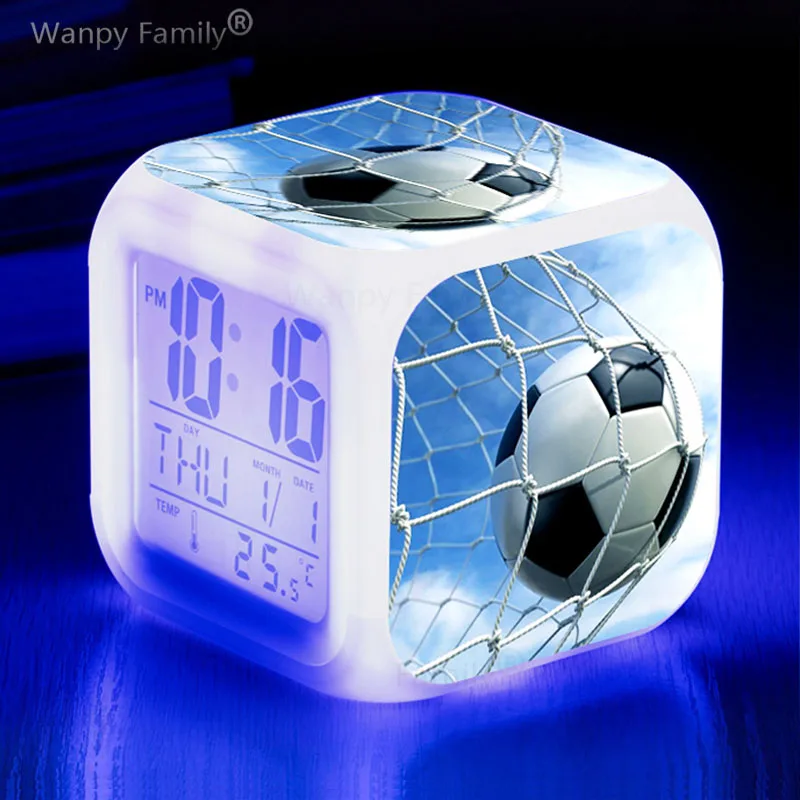 Football Alarm Clock 7Color Changing Digital Clocks Kids Bedroom Multifunction Desk Clock Birthday Gift For Children