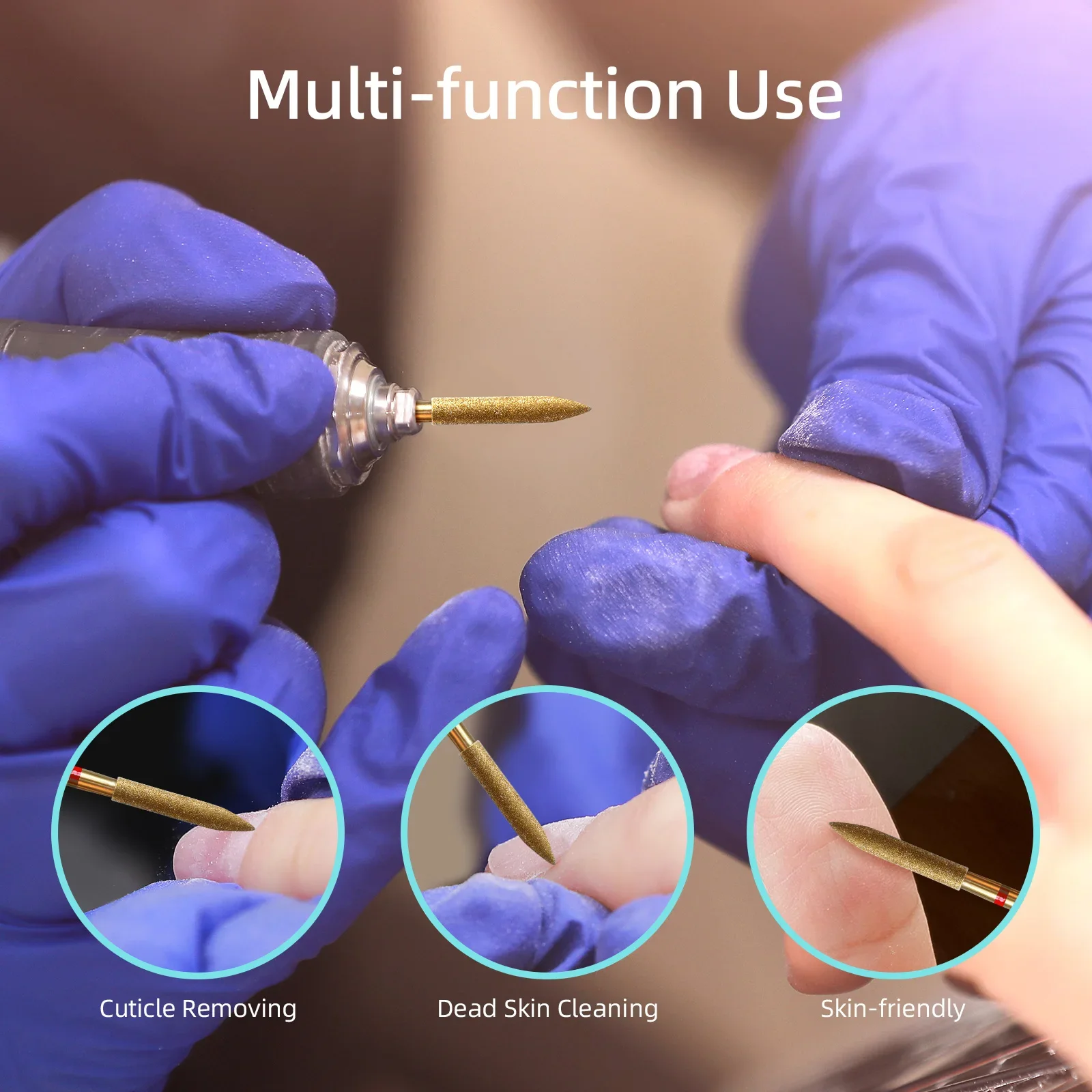 HYTOOS Broca para uñas para limpieza de cutículas, cono de barril grande de 3mm, brocas para uñas de diamante ruso de titanio, accesorios para limpiador de uñas de piel muerta