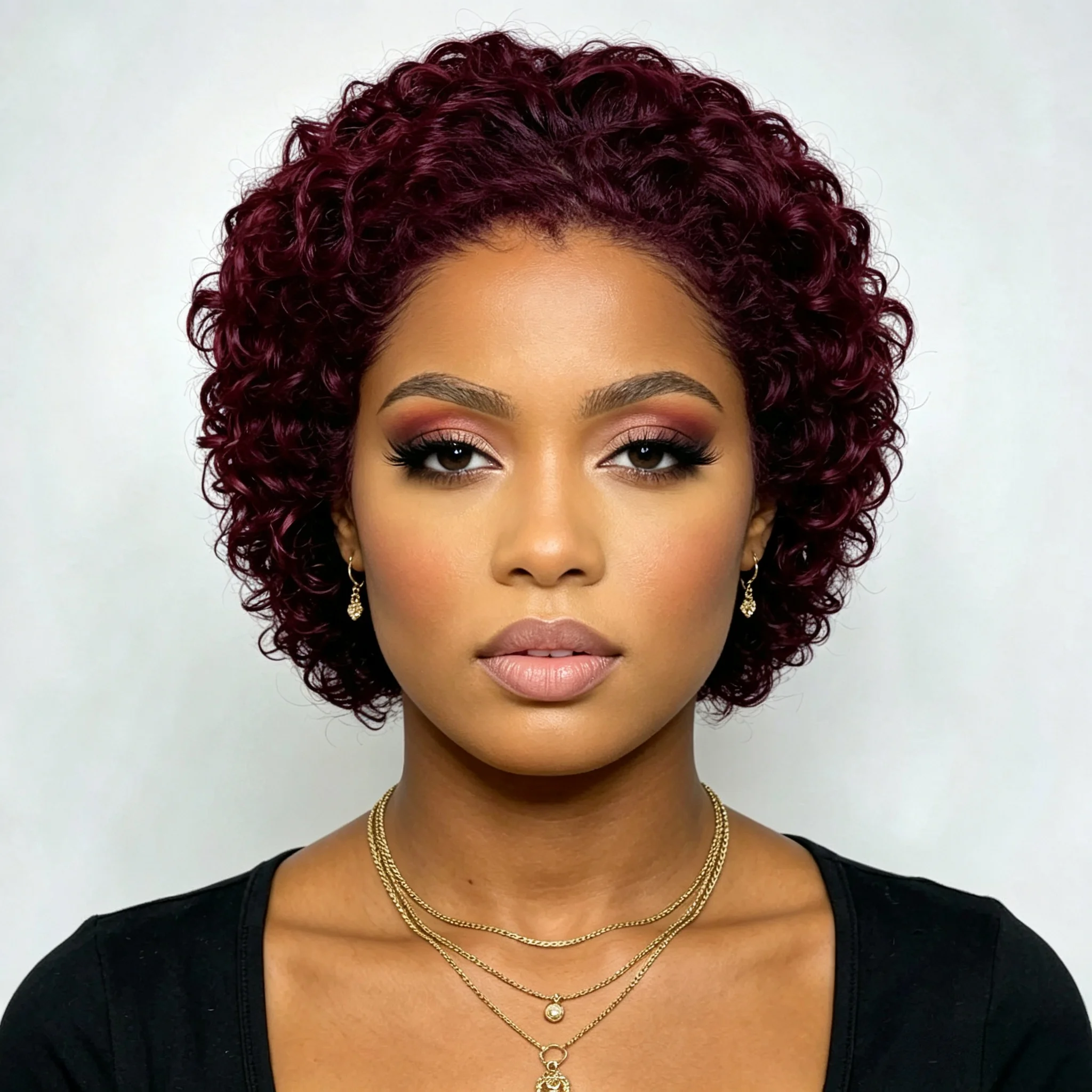 6 Inch Burgundy Short Curly Human Hair Wig 13x1 Lace Front Wig For Black Women Pre Plucked Natural Hairline Tiny Curly Pixie La