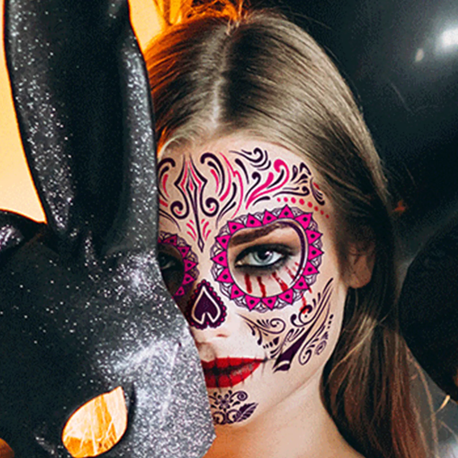 2022 Day Of The Dead Skull Mask Halloween Beauty Face Tattoo Waterproof Hot Temporary Tattoo Stickers For Makeup Party Supplies