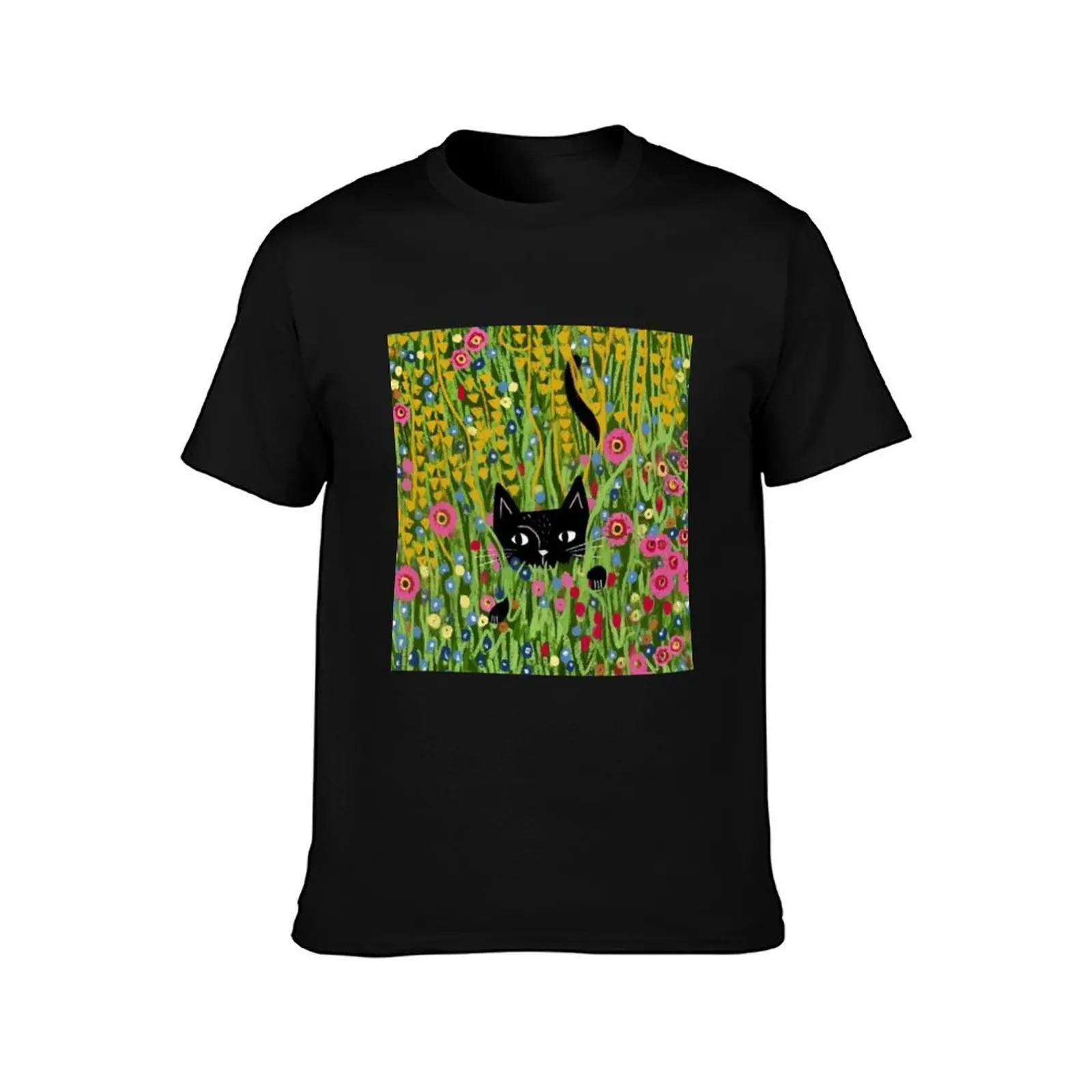 A black cat hide in a Klimt garden T-Shirt Plus Size Quick Dry Sports Tee T-Shirt