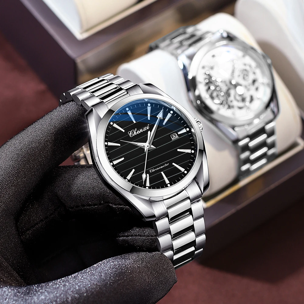 CHENXI Высокое качество мужские кварцевые часы из нержавеющей стали водостойкие светящиеся стильные деловые минималистичные наручные часы мужские подарки