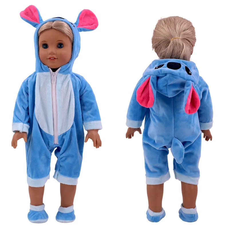 Vestiti per bambole Pigiama tuta con motivi animali Vestiti pop per bambole nate da 43 cm Set per bambole americane da 18 pollici, regali per festival