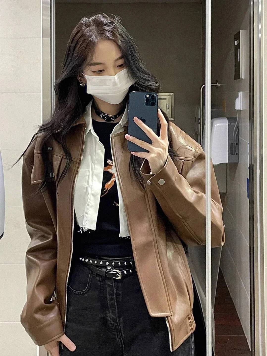New Fashion Brown Leather Jacket Women Streetwear Zipper Moto Biker Leather Coat Loose High Street Aviator Leather Jacket Woman