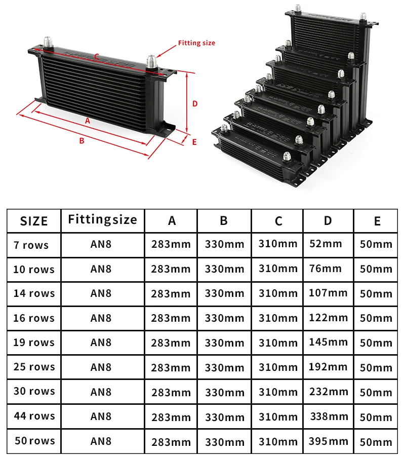 7/10/14/16/19/25/30 Rows British Type AN8 Aluminum Radiator Car Engine Oil Cooler Cooling Radiator Replacement Universal Cooler