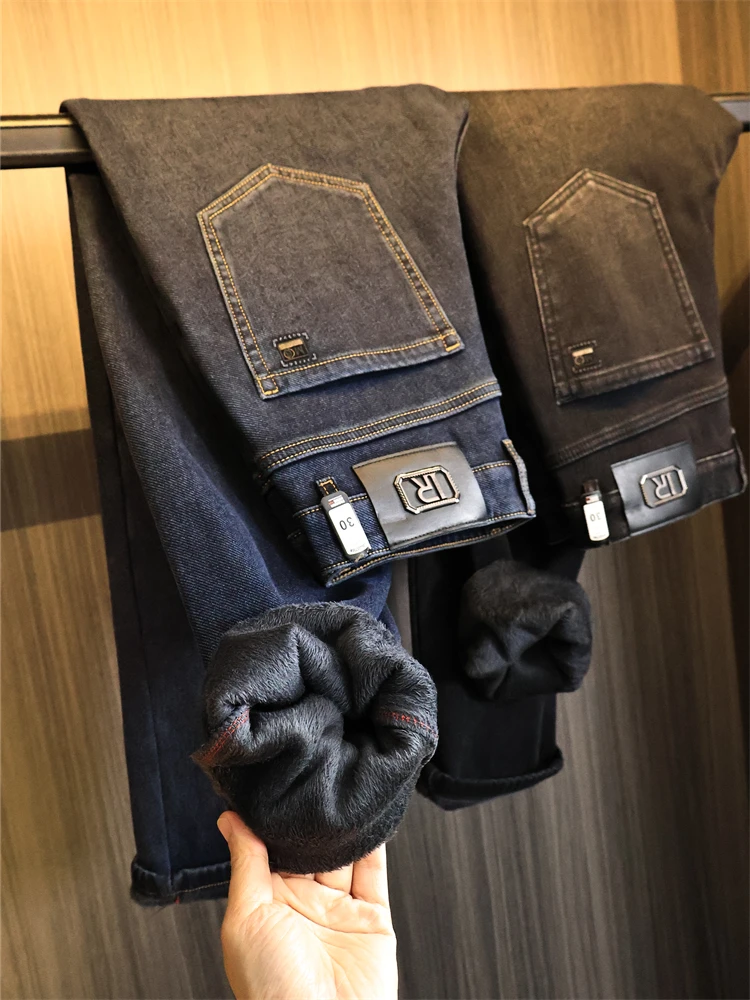 

Мужские джинсы Thiened Fce на подкладке, зимние теплые хлопковые эластичные джинсы Cosite Sle, молодежные прямые брюки, современная мода