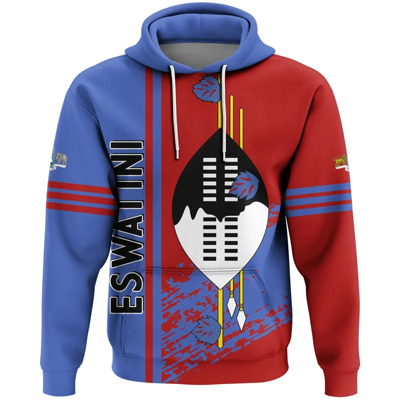 Men's African Coat Swaziland National Emblem 3D Print Eswatini Map Flag For Men Clothes Oversize Sweatshirt Male Pullover Tops