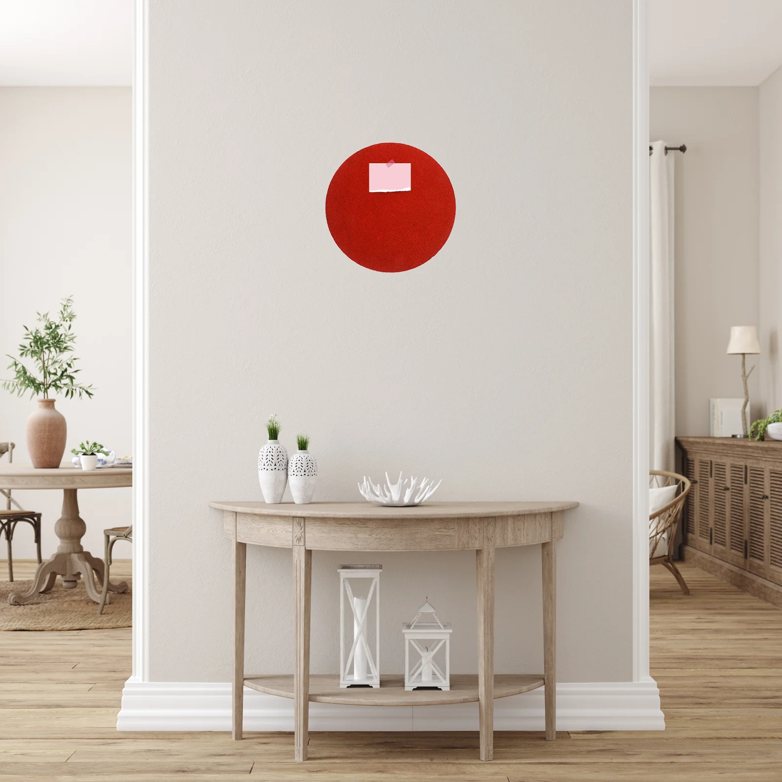 กระดานไม้ก๊อกทรงกลมแบบติดผนัง ติดตั้งง่าย สำหรับสำนักงาน บ้าน กระดานปักหมุดน่ารัก สำหรับแสดงรูปภาพ โน้ต และประกาศ