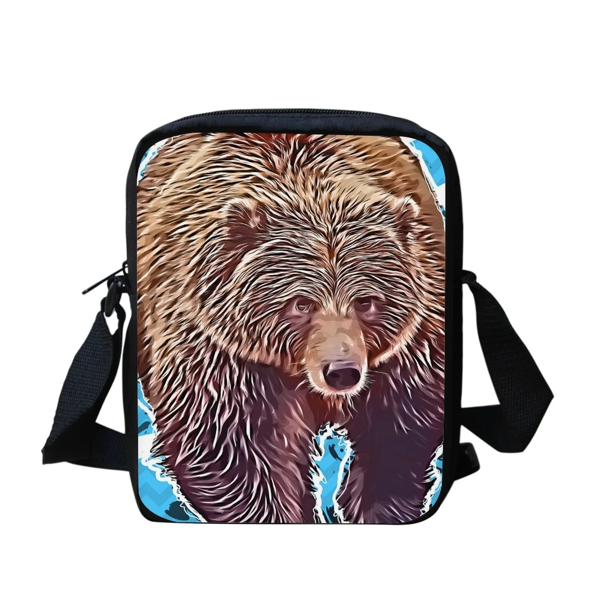 Urso violento dos desenhos animados impressão crossbody saco para o homem mulheres sacos de livro crossbody saco para crianças criança saco de almoço selvagem diagonal