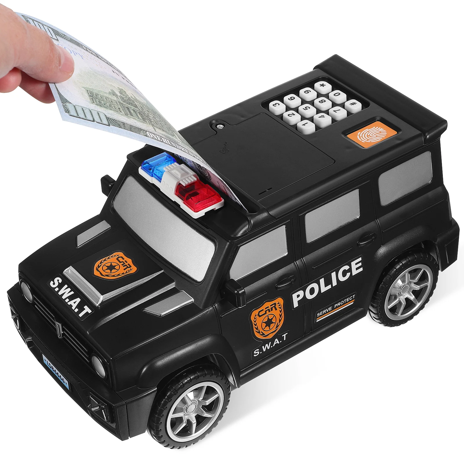 Cartoon ATM Cash Saving Box Money Bank Police Car For Kid Electronic Large Money Box Savings Password Digital Fingerprint Unlock