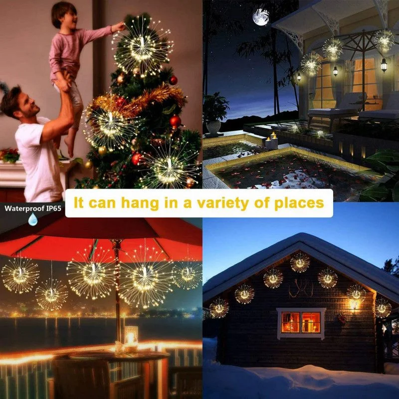 Remote LED Exploding Star String Light Outdoor Waterproof 8 Modes Christmas Garland Fairy Lights for Bar Party Garden Decoration