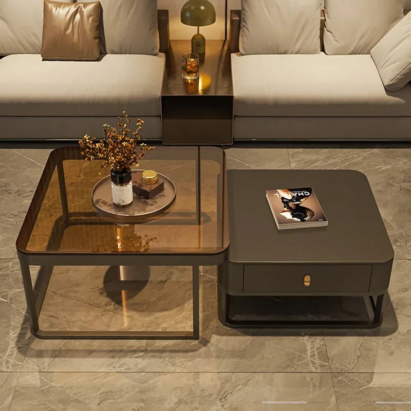 

Simple Glass Coffee Tables Storage Drawers Transparent Aesthetic Modern Nordic Coffee Table Design Hotel Mesa Auxiliar Furniture