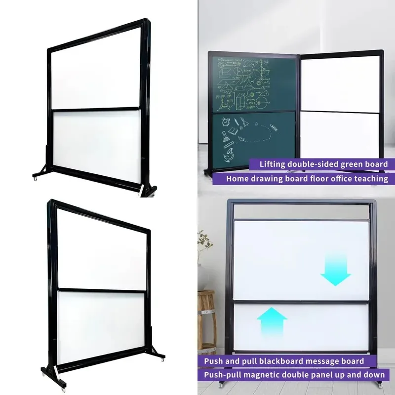 Mobile Magnetic Whiteboard Double Sided Green Board Floor Standing Lift Push Pull Blackboard for Home Office Teaching Drawing