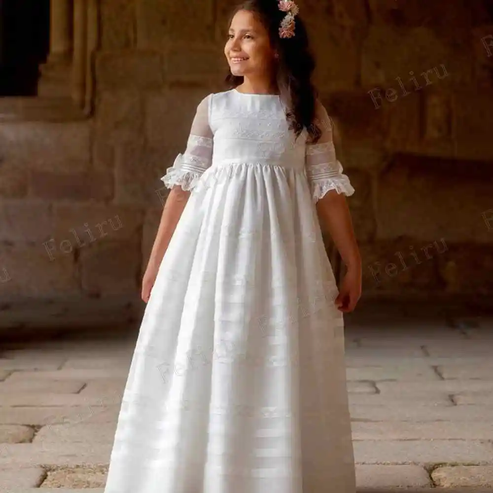 Vestidos de comunión para niña, falda de princesa Vintage blanca, encaje Floral, Bridemini, vestidos de dama de honor para bebé, boda, vestido de fiesta de línea a