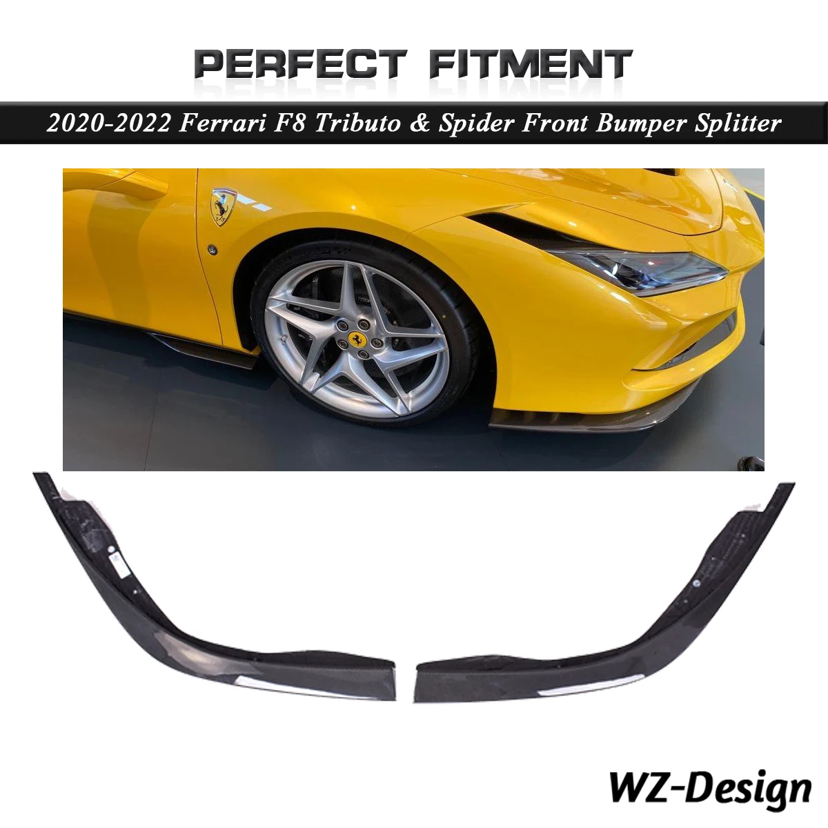 

Dry Carbon Fiber Front Bumper Splitter Lip Fit For 2020-2022 Ferrari F8 Tributo & Spider Front Bumper Lip Plain Weave